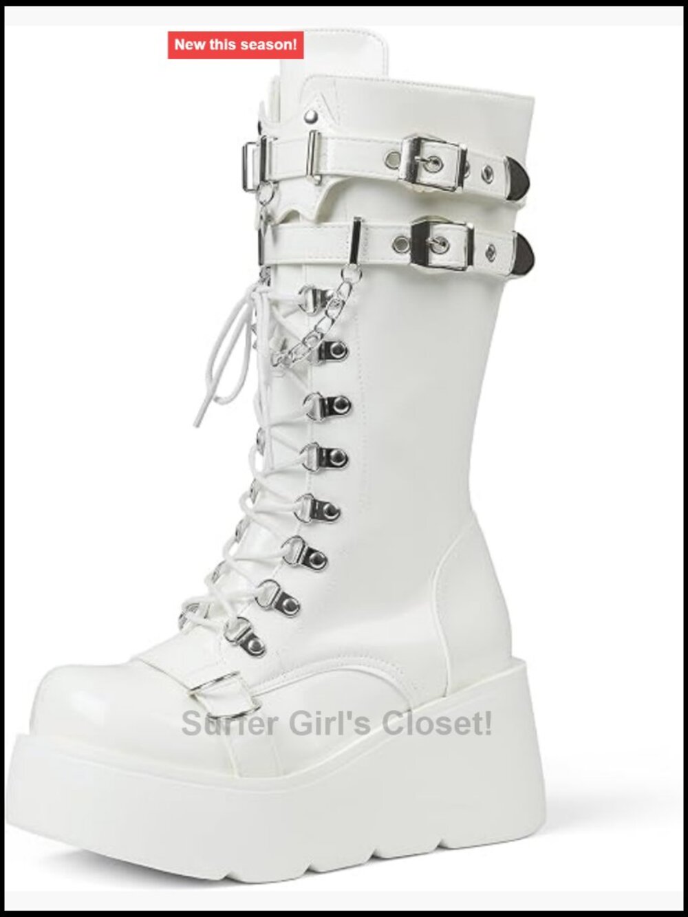 Chunky Heel Lace Up Combat Boots for Women Mid Calf Goth Punk Motorcycle Shoes